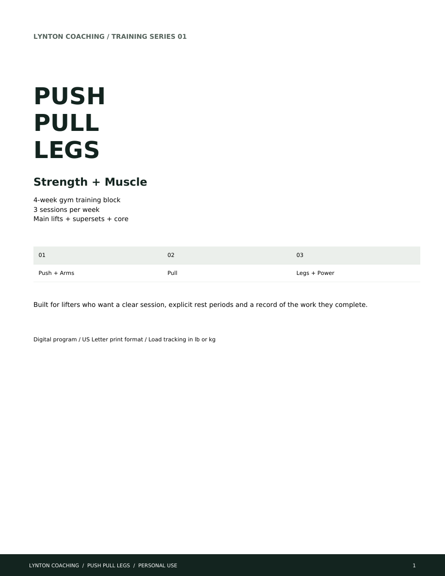 Lynton Coaching Push Pull Legs PDF program cover